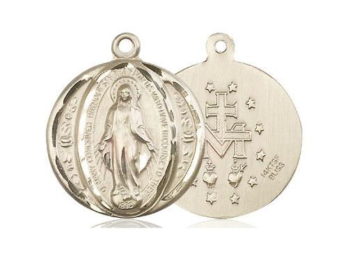 14kt Gold Filled Miraculous Pendant on a 24 inch Gold Plate Heavy Curb Chain - Unique Catholic Gifts