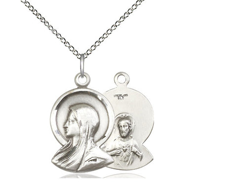 Sterling Silver Madonna Pendant on a 18 inch Sterling Silver Light Curb Chain - Unique Catholic Gifts