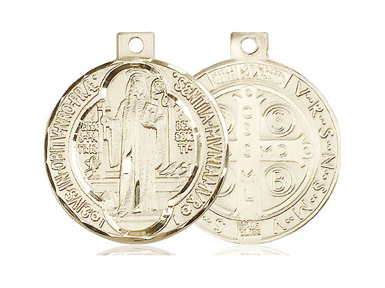 St Benedict 14kt Gold Filled Pendant on a 18 inch Gold Plate Heavy Curb Chain 3/4" - Unique Catholic Gifts