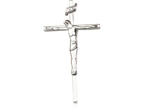 Sterling Silver Crucifix Pendant on a 24 inch Light Rhodium Heavy Curb Chain - Unique Catholic Gifts