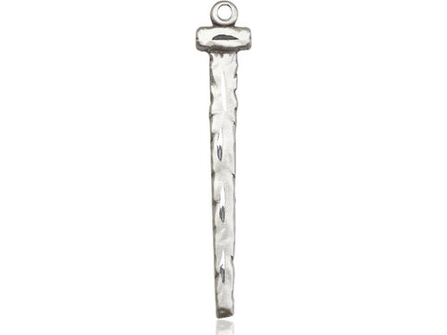 Sterling Silver Nail Pendant on a 24 inch Light Rhodium Heavy Curb Chain - Unique Catholic Gifts