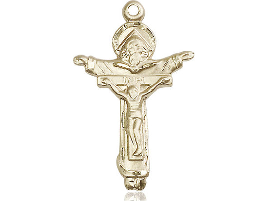 14kt Gold Filled Trinity Crucifix Pendant on a 24 inch Gold Plate Heavy Curb Chain - Unique Catholic Gifts