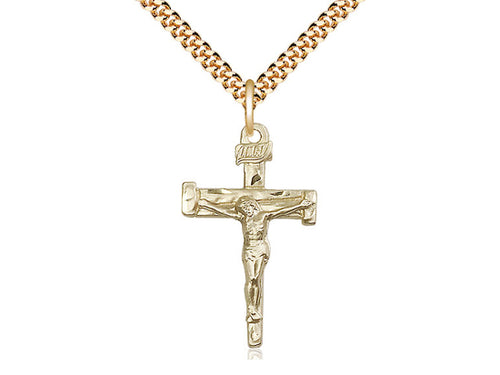14kt Gold Filled Nail Crucifix Pendant on a 24 inch Gold Plate Heavy Curb Chain - Unique Catholic Gifts
