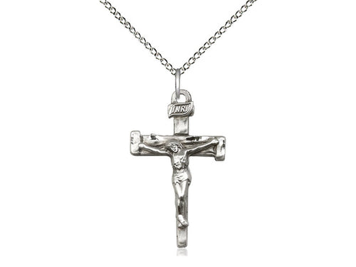 Sterling Silver Nail Crucifix Pendant on a 18 inch Sterling Silver Light Curb Chain - Unique Catholic Gifts