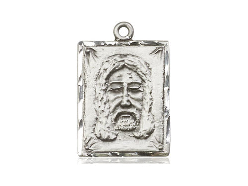 Sterling Silver Holy Face Pendant on a 24 inch Light Rhodium Heavy Curb Chain - Unique Catholic Gifts