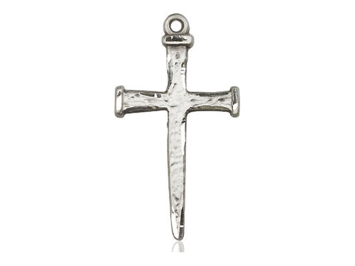 Sterling Silver Nail Cross Pendant on a 18 inch Sterling Silver Light Curb Chain - Unique Catholic Gifts