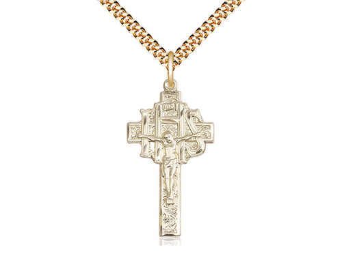 14kt Gold Filled Crucifix-IHS Pendant on a 24 inch Gold Plate Heavy Curb Chain - Unique Catholic Gifts