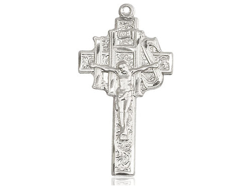 Sterling Silver Crucifix-IHS Pendant on a 24 inch Light Rhodium Heavy Curb Chain - Unique Catholic Gifts