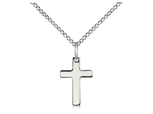 Sterling Silver Cross Pendant on a 18 inch Sterling Silver Light Curb Chain - Unique Catholic Gifts
