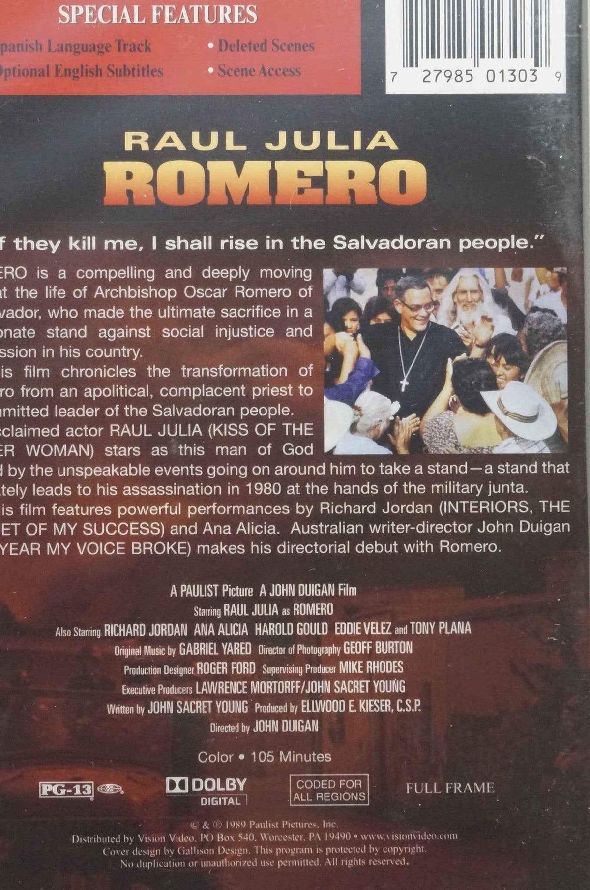 Romero  starring Raul Julia DVD