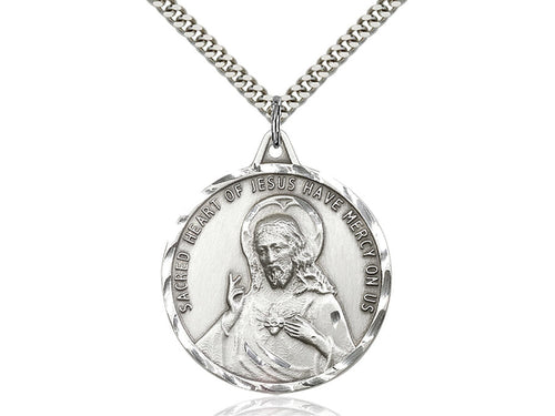 Sterling Silver Scapular Pendant on a 24 inch Light Rhodium Heavy Curb Chain - Unique Catholic Gifts