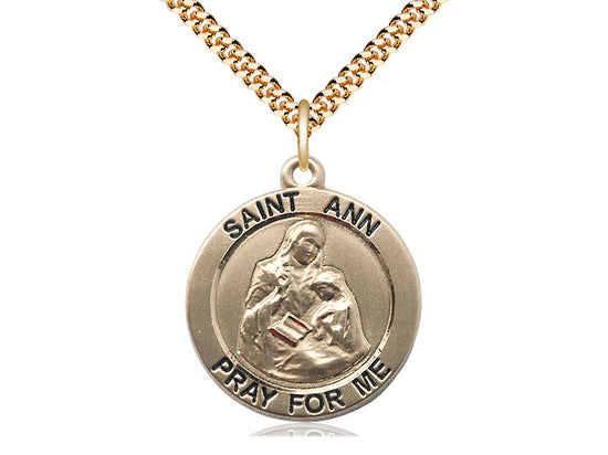 14kt Gold Filled St Ann Pendant on a 24 inch Gold Plate Heavy Curb Chain. - Unique Catholic Gifts