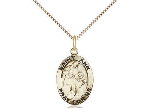 14kt Gold Filled St Ann Pendant on a 18 inch Gold Filled Light Curb Chain.  Material - Unique Catholic Gifts
