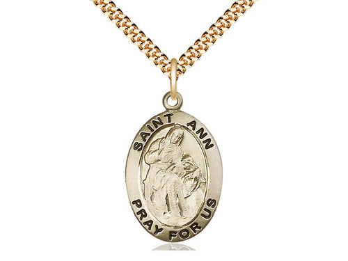 14kt Gold Filled St Ann Pendant on a 24 inch Gold Plate Heavy Curb Chain. - Unique Catholic Gifts