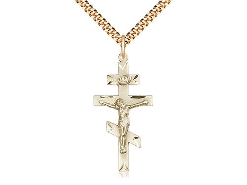 14kt Gold Filled St Andrew Pendant on a 24 inch Gold Plate Heavy Curb Chain - Unique Catholic Gifts