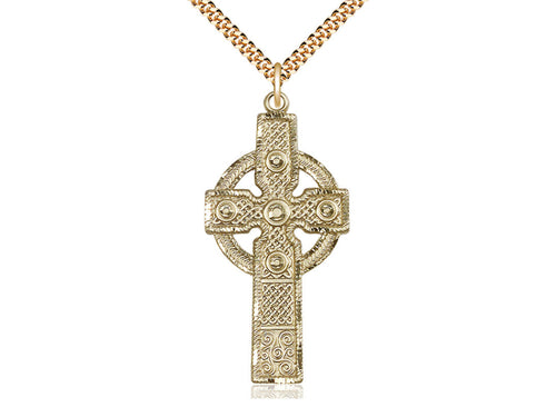 14kt Gold Filled Kilklispeen Cross Pendant on a 24 inch Gold Plate Heavy Curb Chain - Unique Catholic Gifts