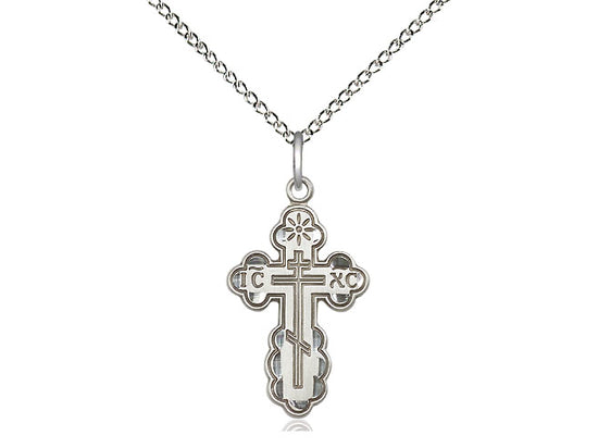 Sterling Silver St Olga Cross Pendant on a 18 inch Sterling Silver Light Curb Chain - Unique Catholic Gifts