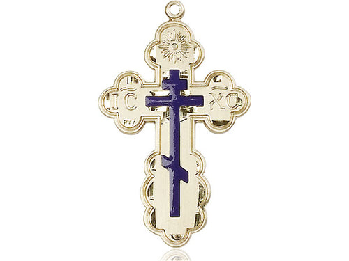 14kt Gold Filled St. Olga Cross Medal on a Gold Plate Heavy Curb Chain - Unique Catholic Gifts