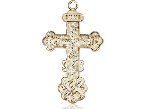 14kt Gold Filled Kiev Cross Pendant on a 24 inch Gold Plate Heavy Curb Chain - Unique Catholic Gifts