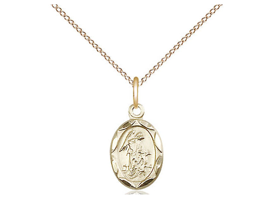 14kt Gold Filled Guardian Angel Pendant on a 18 inch Gold Filled Light Curb Chain - Unique Catholic Gifts