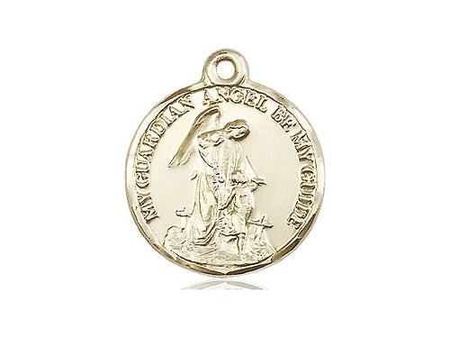 14kt Gold Filled Guardian Angel Pendant on a 18 inch Gold Filled Light Curb Chain - Unique Catholic Gifts