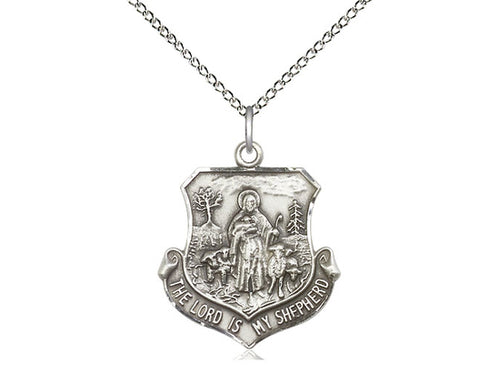 Sterling Silver Lord Is My Shepherd Pendant on a 18 inch Sterling Silver Light Curb Chain - Unique Catholic Gifts