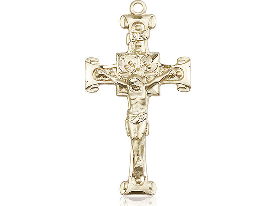 14kt Gold Filled Crucifix Pendant on a 24 inch Gold Plate Heavy Curb Chain - Unique Catholic Gifts