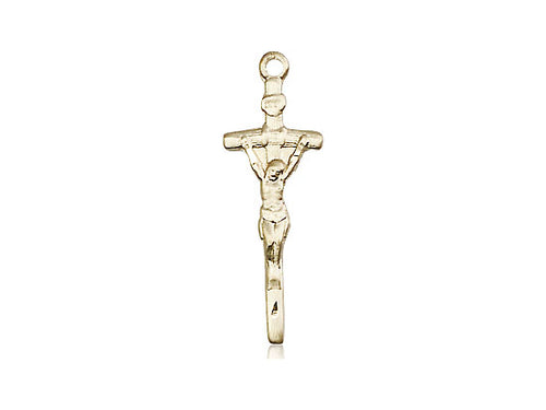 14kt Gold Filled Papal Crucifix Pendant on a 24 inch Gold Plate Heavy Curb Chain - Unique Catholic Gifts