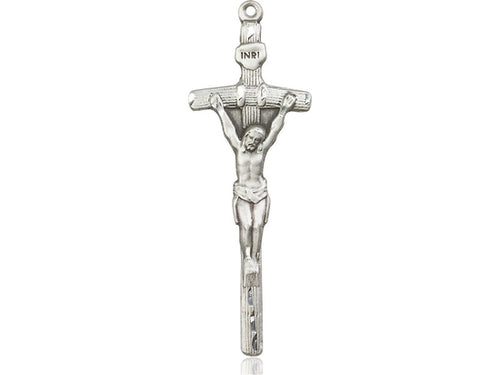 Sterling Silver Papal Crucifix Pendant on a 24 inch Light Rhodium Heavy Curb Chain - Unique Catholic Gifts