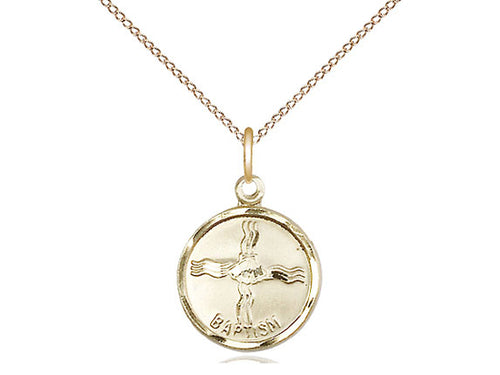 14kt Gold Filled Baptism Pendant on a 18 inch Gold Filled Light Curb Chain - Unique Catholic Gifts