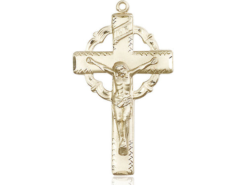 14kt Gold Filled Crucifix Pendant on a 24 inch Gold Plate Heavy Curb Chain - Unique Catholic Gifts