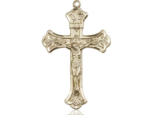 14kt Gold Filled Crucifix Pendant on a 24 inch Gold Plate Heavy Curb Chain - Unique Catholic Gifts