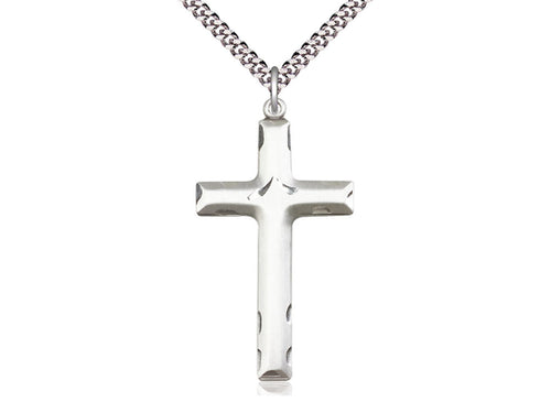 Sterling Silver Cross Pendant on a 24 inch Light Rhodium Heavy Curb Chain - Unique Catholic Gifts