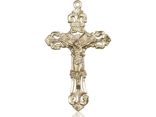 14kt Gold Filled Crucifix Pendant on a 24 inch Gold Plate Heavy Curb Chain - Unique Catholic Gifts