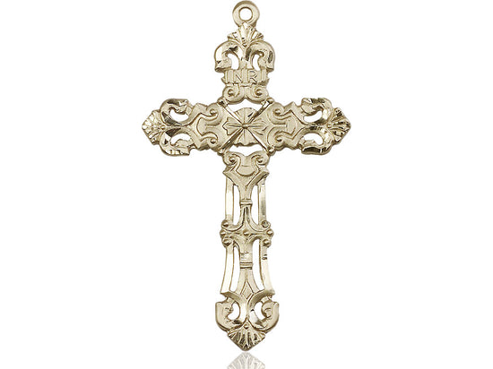14kt Gold Filled Cross Pendant on a 24 inch Gold Plate Heavy Curb Chain - Unique Catholic Gifts