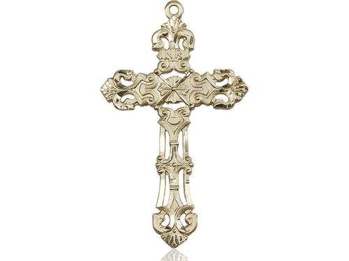 14kt Gold Filled Cross Pendant on a 24 inch Gold Plate Heavy Curb Chain - Unique Catholic Gifts