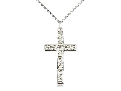 Sterling Silver Cross Pendant on a 18 inch Sterling Silver Light Curb Chain - Unique Catholic Gifts