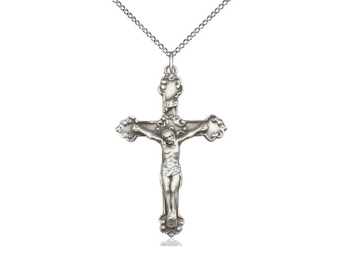 Sterling Silver Crucifix Pendant on a 18 inch Sterling Silver Light Curb Chain - Unique Catholic Gifts