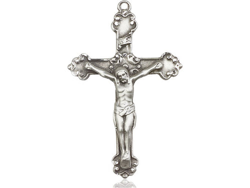 Sterling Silver Crucifix Pendant on a 18 inch Sterling Silver Light Curb Chain - Unique Catholic Gifts