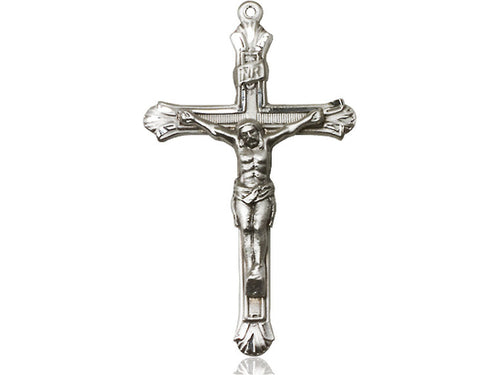 Sterling Silver Crucifix Pendant on a 24 inch Light Rhodium Heavy Curb Chain - Unique Catholic Gifts