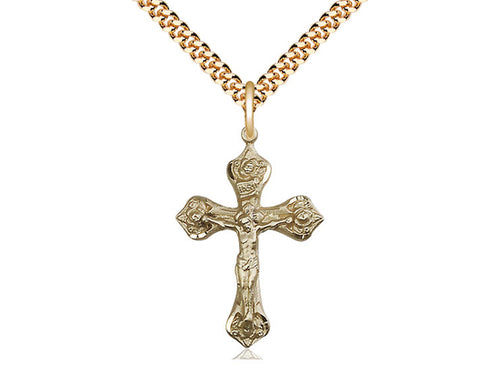 14kt Gold Filled Crucifix Pendant on a 24 inch Gold Plate Heavy Curb Chain - Unique Catholic Gifts