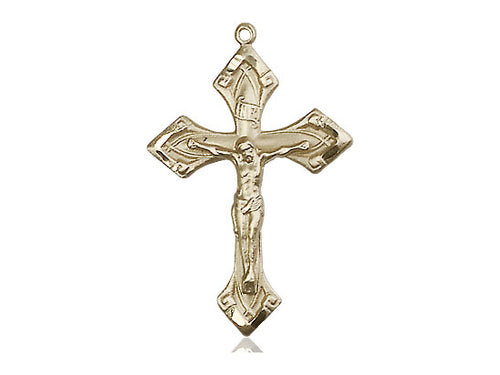 14kt Gold Filled Crucifix Pendant on a 24 inch Gold Plate Heavy Curb Chain - Unique Catholic Gifts