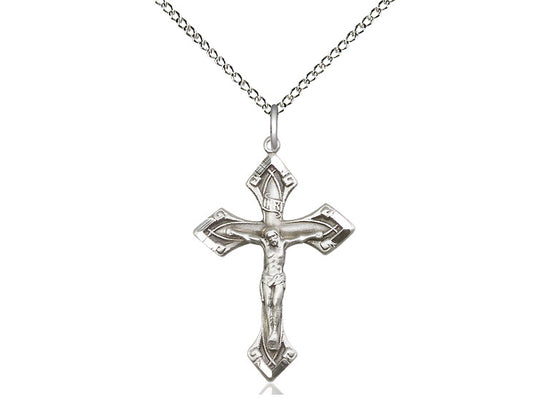 Sterling Silver Crucifix Pendant on a 18 inch Sterling Silver Light Curb Chain - Unique Catholic Gifts