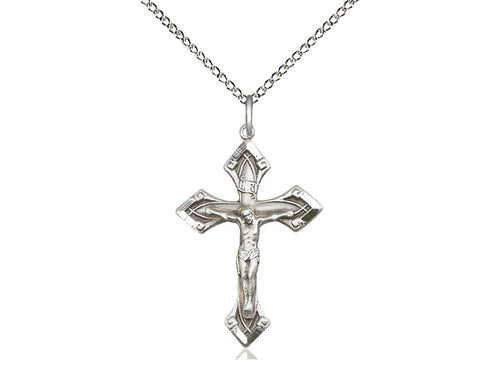 Sterling Silver Crucifix Pendant on a 18 inch Sterling Silver Light Curb Chain - Unique Catholic Gifts