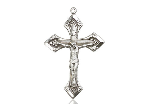 Sterling Silver Crucifix Pendant on a 18 inch Sterling Silver Light Curb Chain - Unique Catholic Gifts