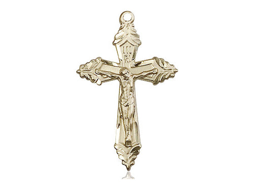 14kt Gold Filled Crucifix Pendant on a 24 inch Gold Plate Heavy Curb Chain. - Unique Catholic Gifts