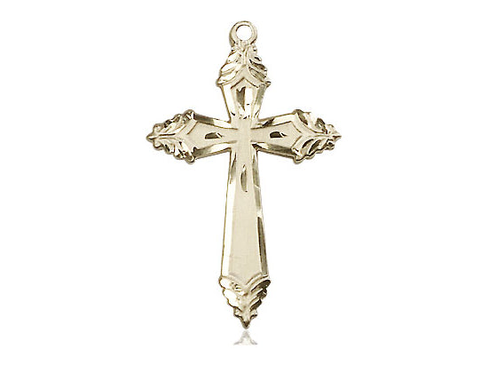 14kt Gold Filled Cross Pendant on a 24 inch Gold Plate Heavy Curb Chain - Unique Catholic Gifts