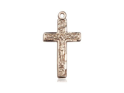 14kt Gold Filled Crucifix Pendant on a 24 inch Gold Plate Heavy Curb Chain - Unique Catholic Gifts