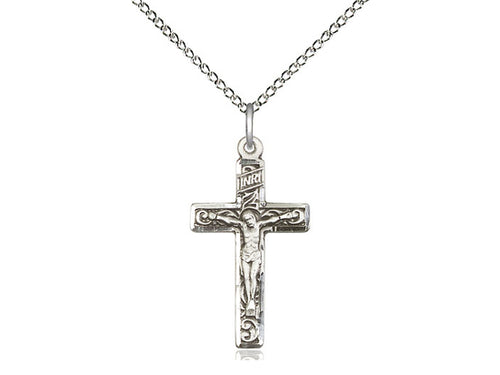 Sterling Silver Crucifix Pendant on a 18 inch Sterling Silver Light Curb Chain - Unique Catholic Gifts