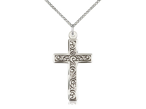 Sterling Silver Cross Pendant on a 18 inch Sterling Silver Light Curb Chain - Unique Catholic Gifts